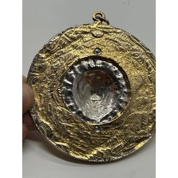 Rare Vtg KENNETH J LANE Large Lion Sun Holding Ring in Mouth Pendant Necklace - Picture 4 of 6